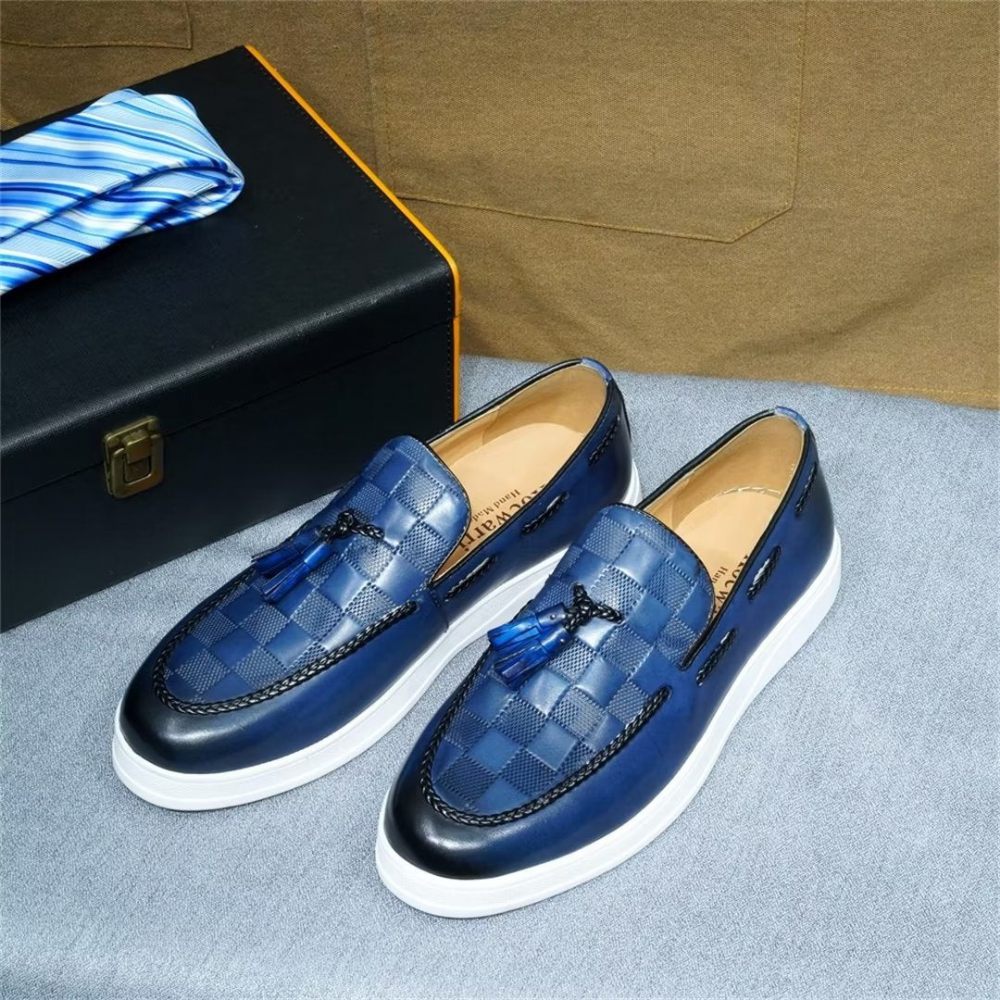 Chaussures Décontractées Pour Hommes Casuals Cuir Véritable - Bleu