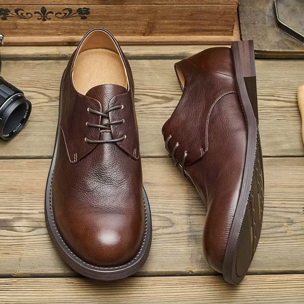 Chaussures Décontractées Pour Hommes Chics À Bout Rond Lacets - Café