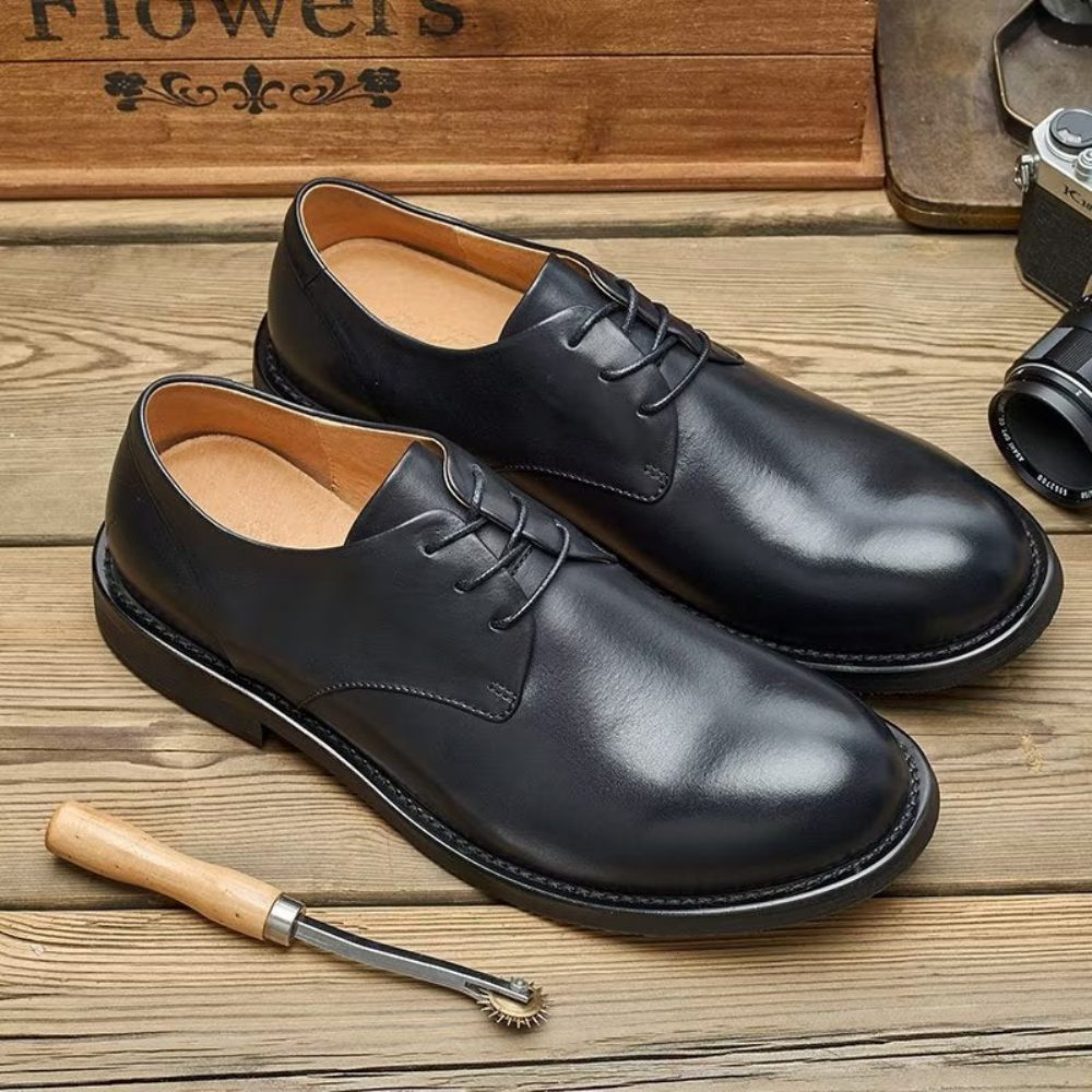 Chaussures Décontractées Pour Hommes Chics À Bout Rond Lacets - Noir