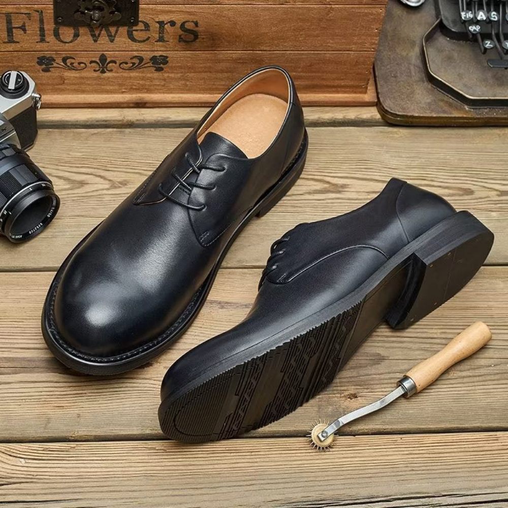 Chaussures Décontractées Pour Hommes Chics À Bout Rond Lacets - Noir