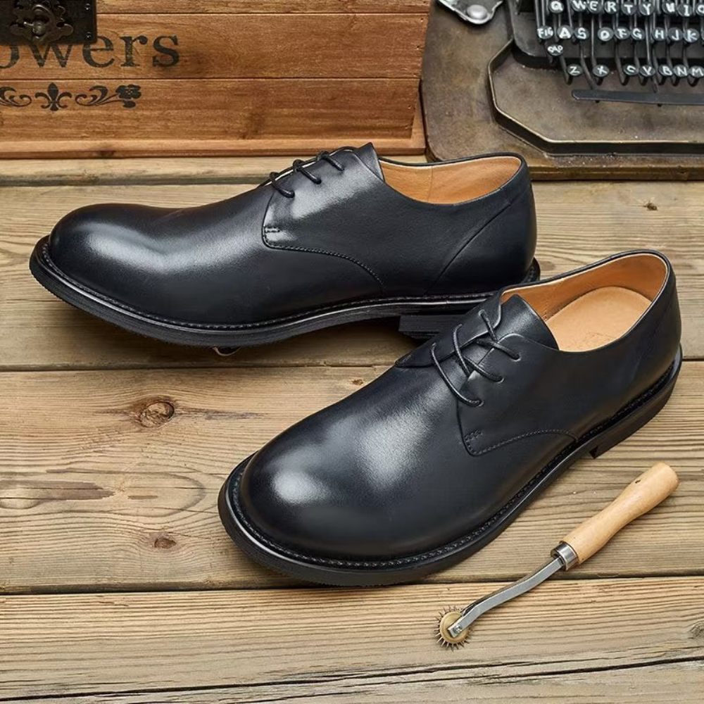 Chaussures Décontractées Pour Hommes Chics À Bout Rond Lacets - Noir