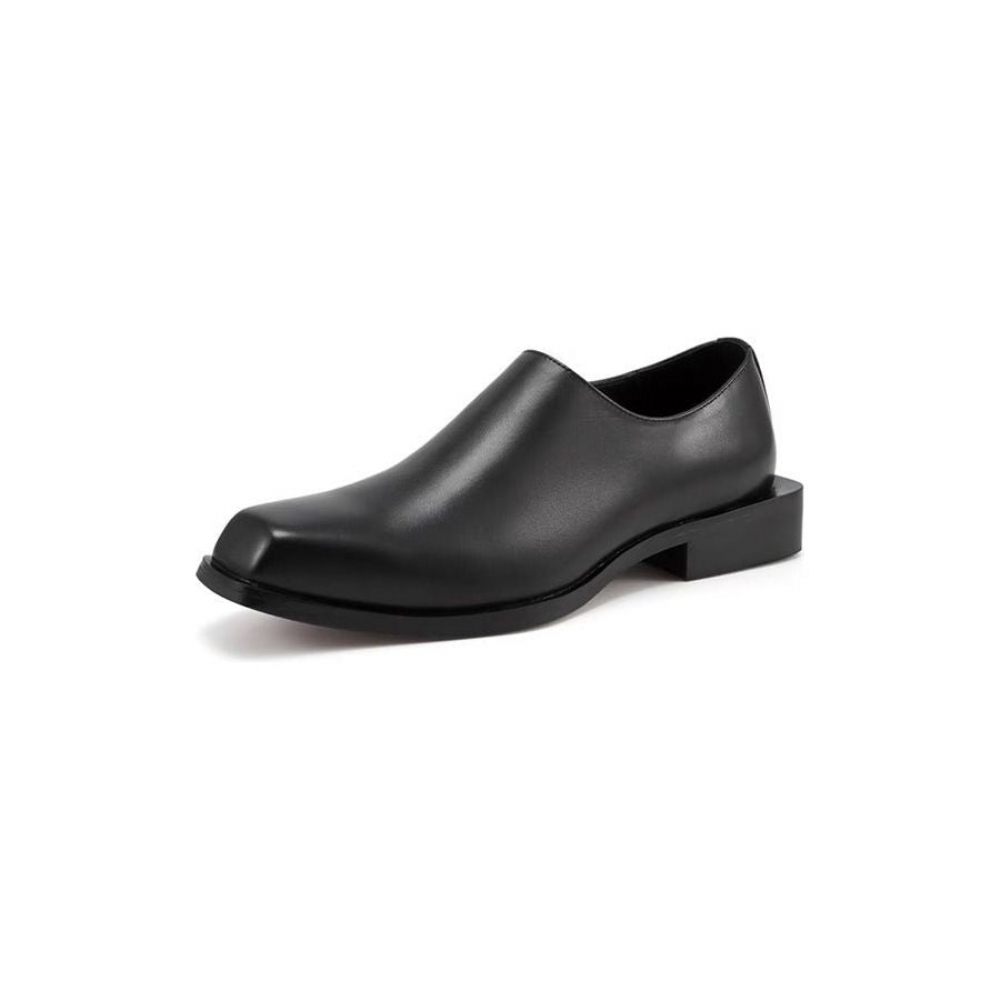 Chaussures Décontractées Pour Hommes Chics Cuir Luxe À Bout Carré - Noir