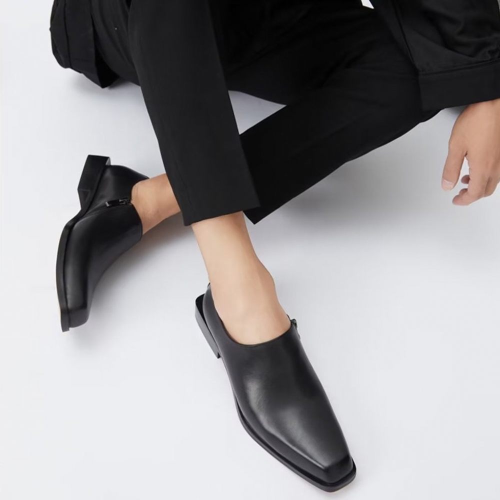 Chaussures Décontractées Pour Hommes Chics Cuir Luxe À Bout Carré - Noir