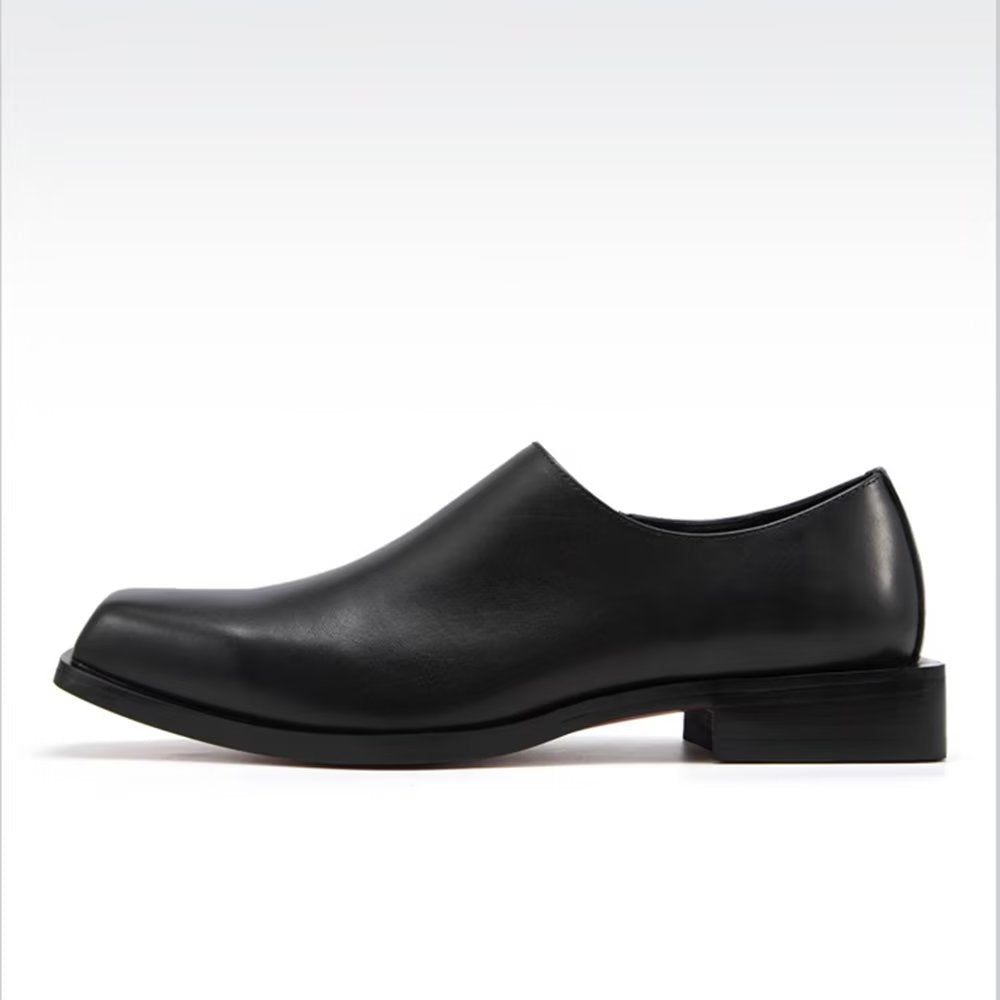 Chaussures Décontractées Pour Hommes Chics Cuir Luxe À Bout Carré - Noir