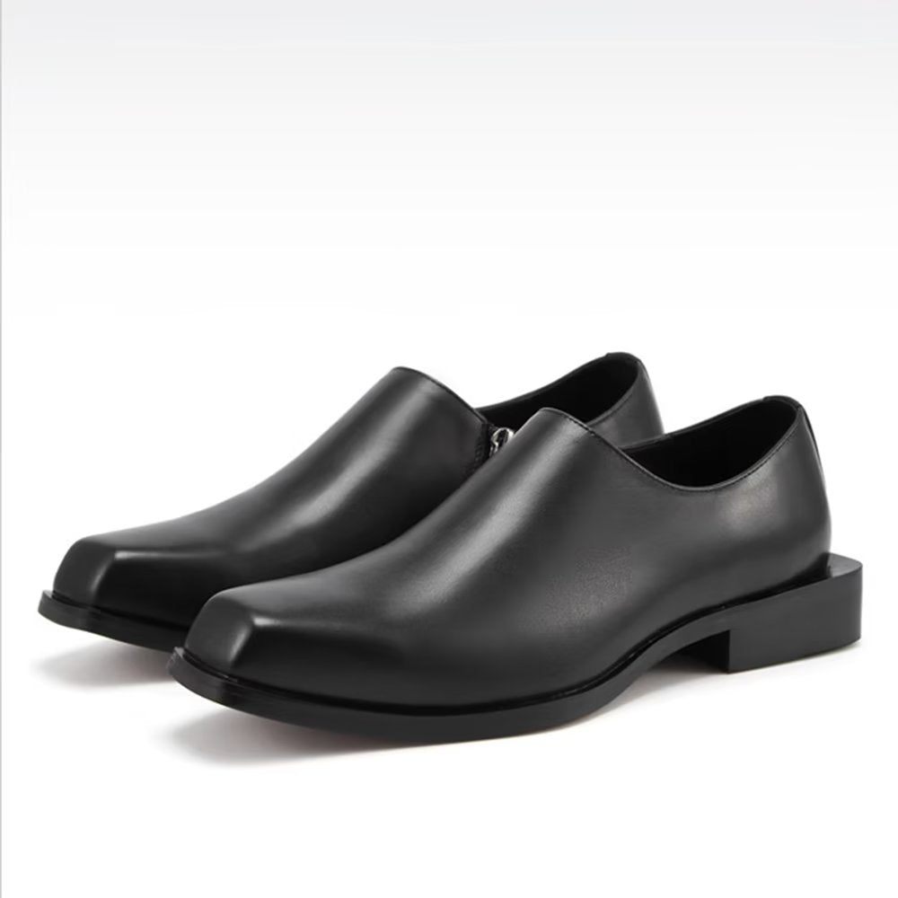 Chaussures Décontractées Pour Hommes Chics Cuir Luxe À Bout Carré - Noir