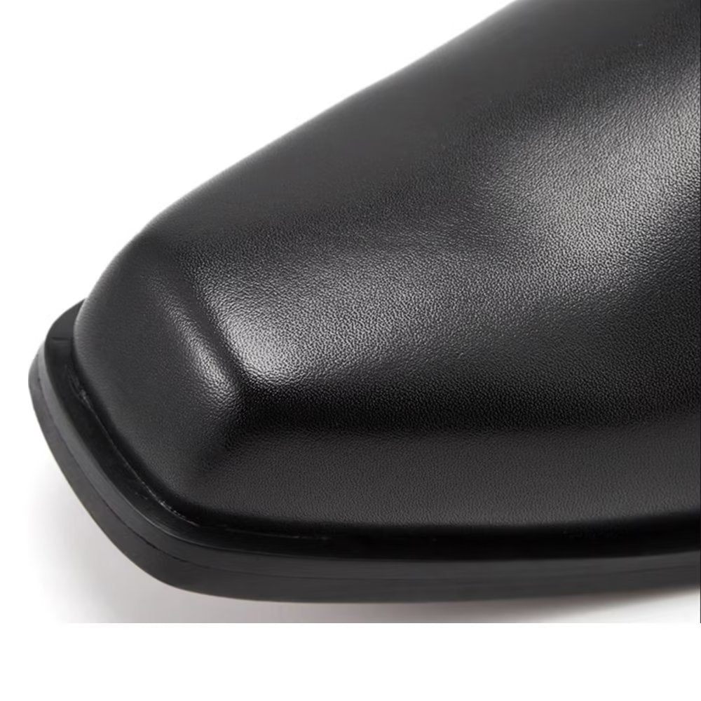 Chaussures Décontractées Pour Hommes Chics Cuir Luxe À Bout Carré - Noir