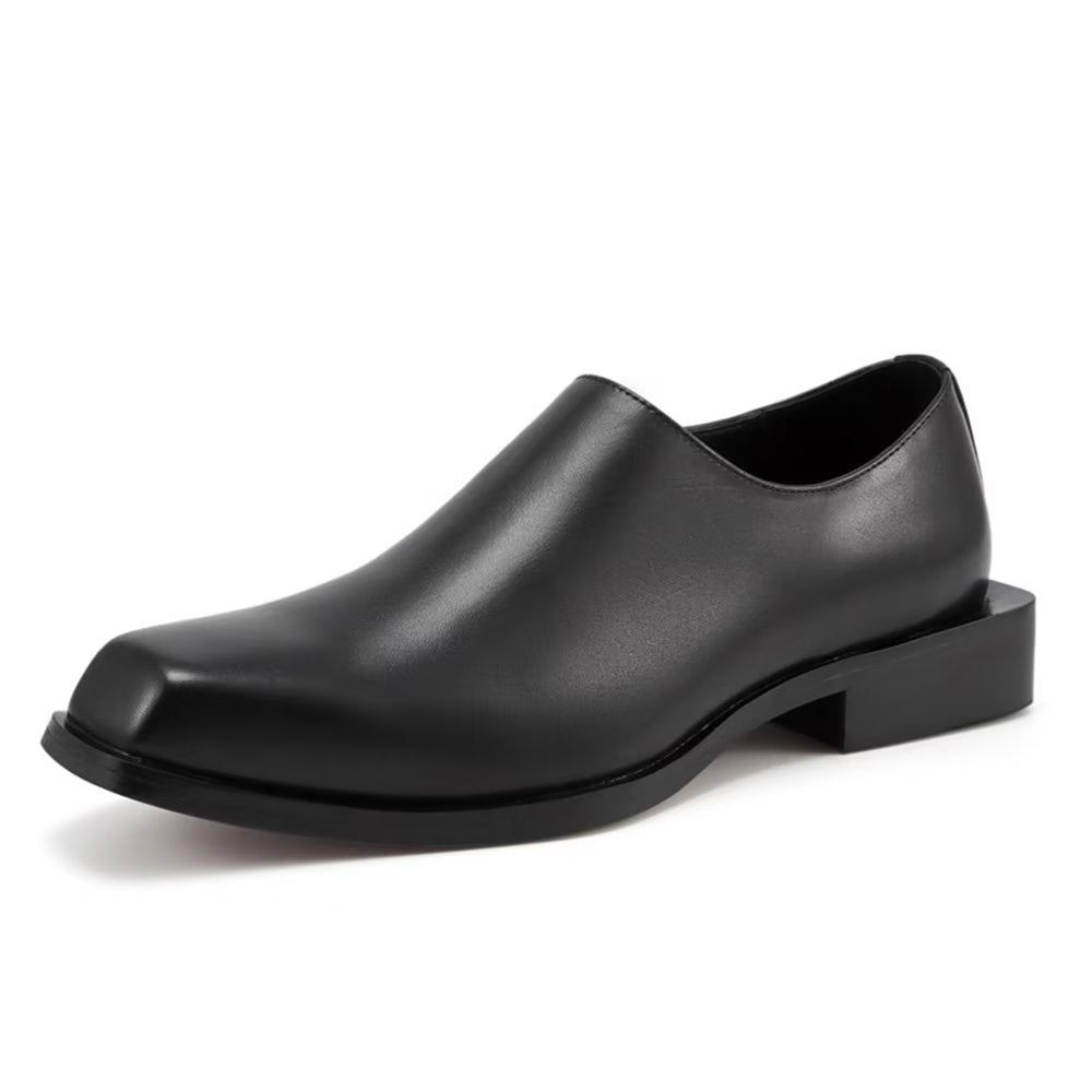 Chaussures Décontractées Pour Hommes Chics Cuir Luxe À Bout Carré - Noir