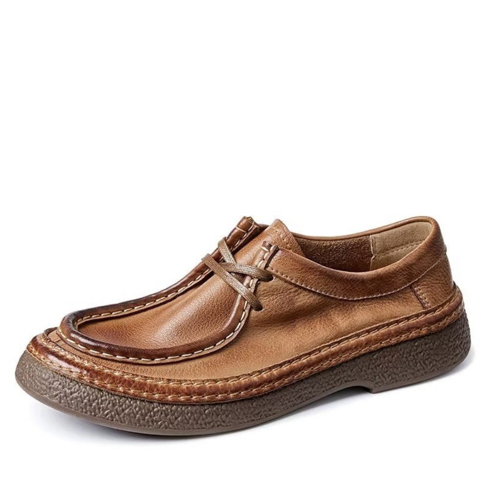 Chaussures Décontractées Pour Hommes Chics À Lacets Bout Rond - Marron