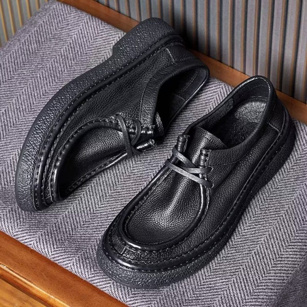 Chaussures Décontractées Pour Hommes Chics À Lacets Bout Rond - Noir