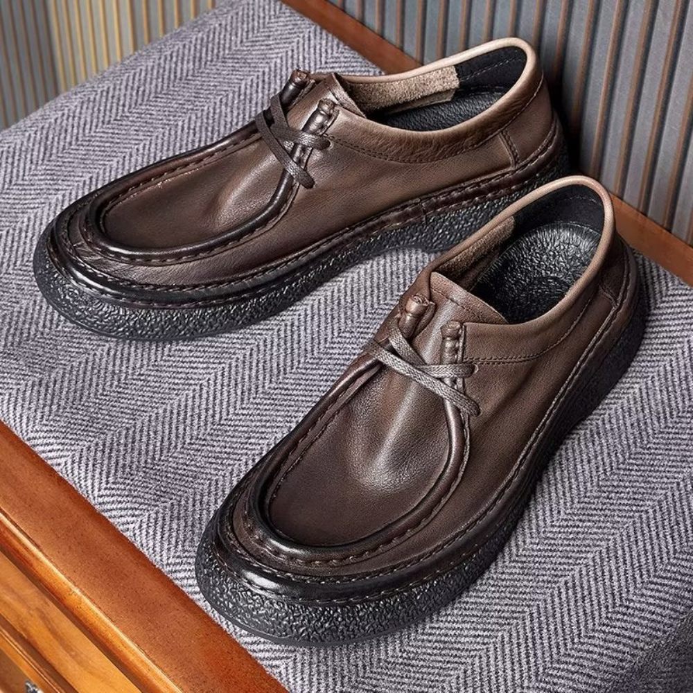 Chaussures Décontractées Pour Hommes Chics À Lacets Bout Rond - Café