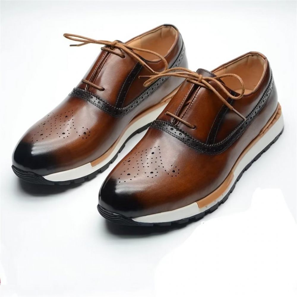 Chaussures Décontractées Pour Hommes Confortables Cuir Vache - Marron