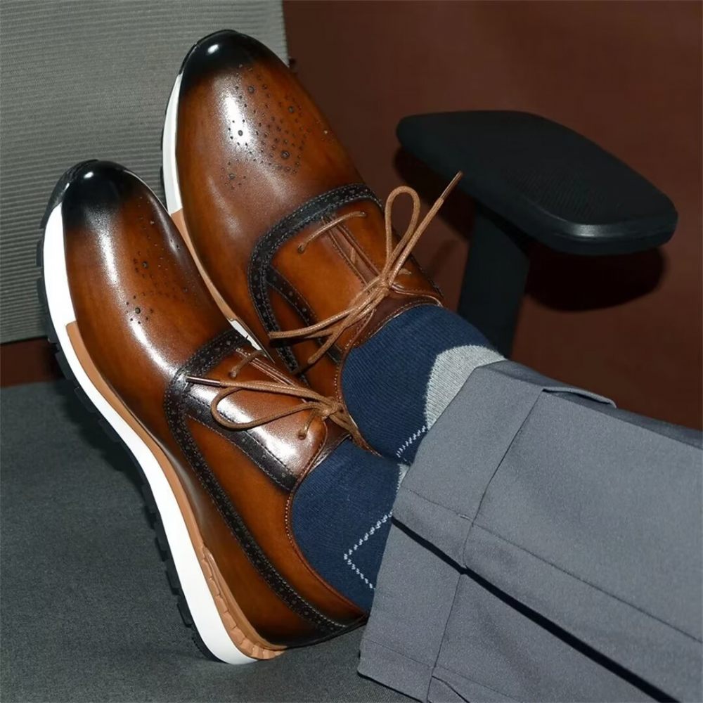 Chaussures Décontractées Pour Hommes Confortables Cuir Vache - Marron