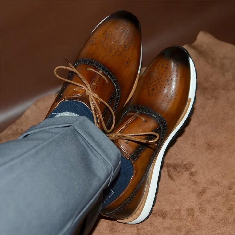 Chaussures Décontractées Pour Hommes Confortables Cuir Vache - Marron