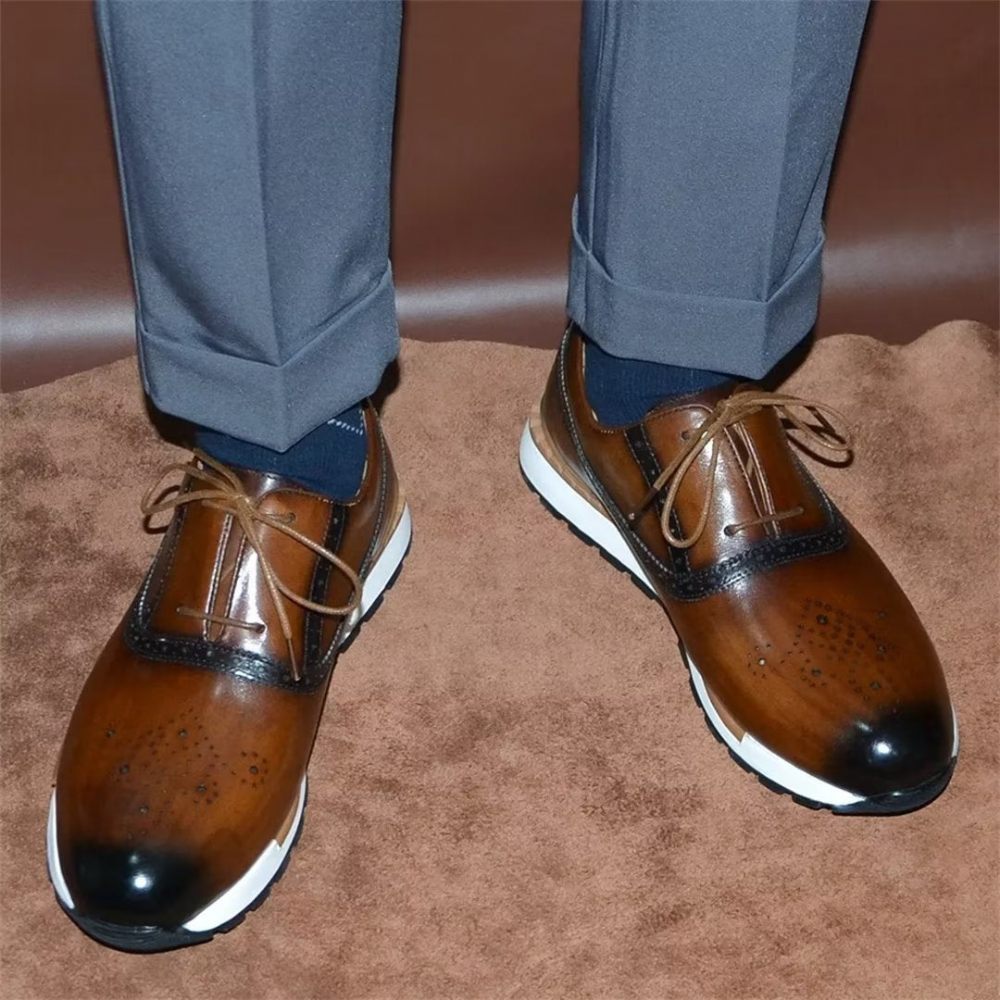 Chaussures Décontractées Pour Hommes Confortables Cuir Vache - Marron