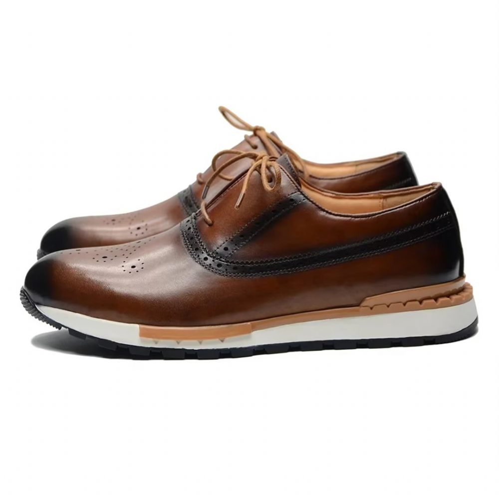 Chaussures Décontractées Pour Hommes Confortables Cuir Vache - Marron