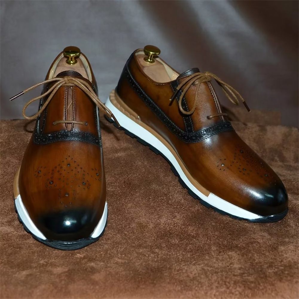 Chaussures Décontractées Pour Hommes Confortables Cuir Vache - Marron