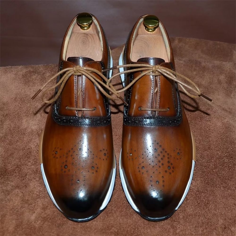 Chaussures Décontractées Pour Hommes Confortables Cuir Vache - Marron