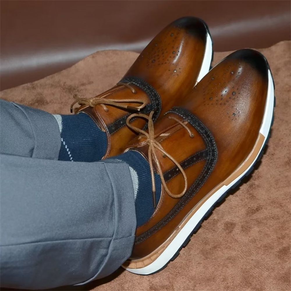 Chaussures Décontractées Pour Hommes Confortables Cuir Vache - Marron