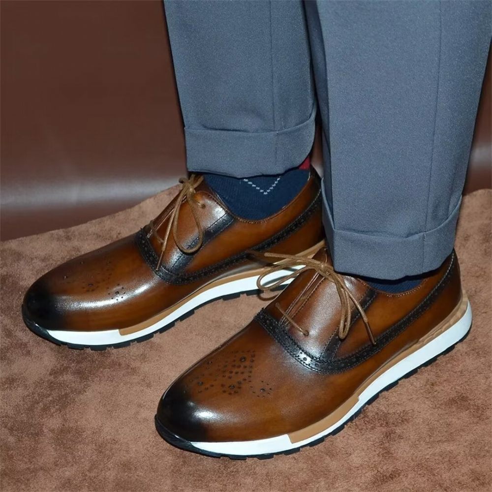 Chaussures Décontractées Pour Hommes Confortables Cuir Vache - Marron