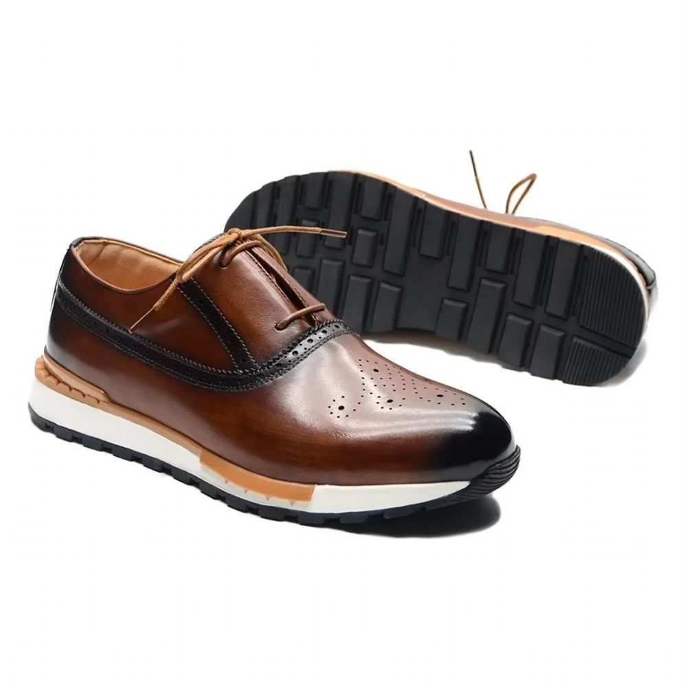 Chaussures Décontractées Pour Hommes Confortables Cuir Vache - Marron