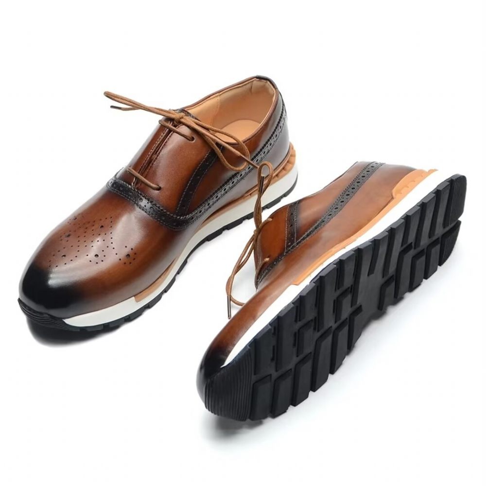 Chaussures Décontractées Pour Hommes Confortables Cuir Vache - Marron