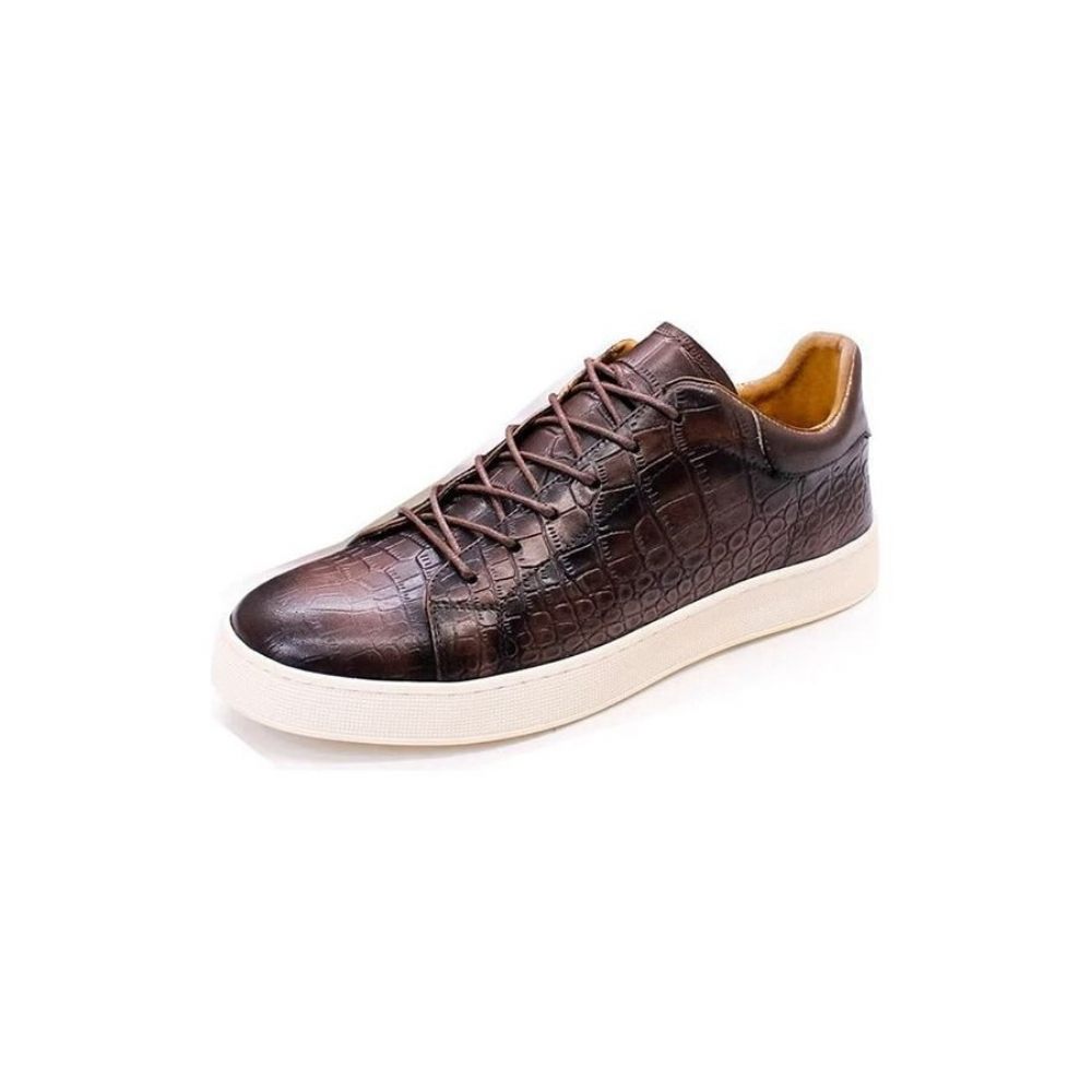 Chaussures Décontractées Pour Hommes Cuir Crocodile Chic Texture Croc - Café