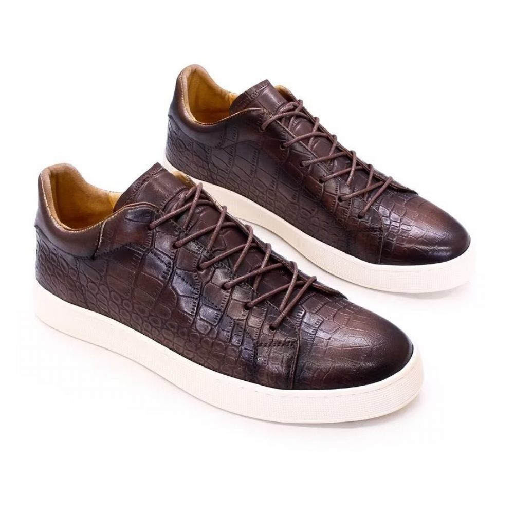 Chaussures Décontractées Pour Hommes Cuir Crocodile Chic Texture Croc - Café