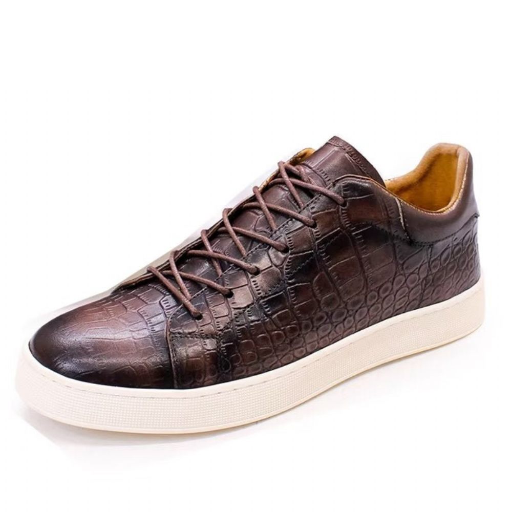 Chaussures Décontractées Pour Hommes Cuir Crocodile Chic Texture Croc - Café