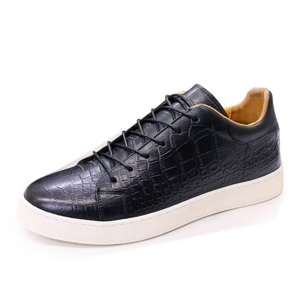 Chaussures Décontractées Pour Hommes Cuir Crocodile Chic Texture Croc - Noir