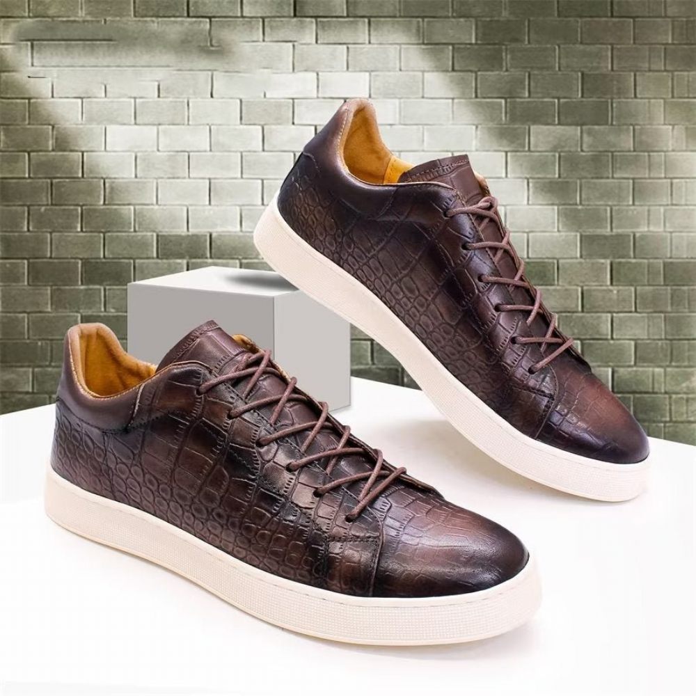 Chaussures Décontractées Pour Hommes Cuir Crocodile Chic Texture Croc - Café