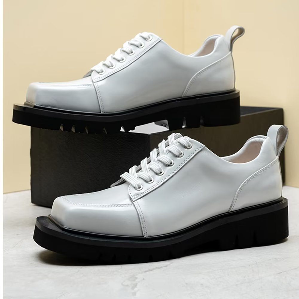 Chaussures Décontractées Pour Hommes Cuir Luxe À La Mode - Blanc