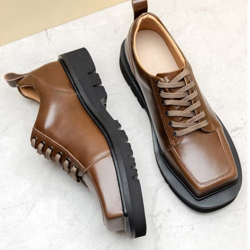 Chaussures Décontractées Pour Hommes Cuir Luxe À La Mode - Café