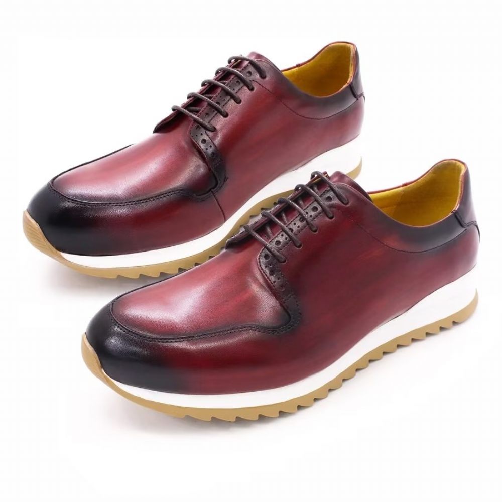 Chaussures Décontractées Pour Hommes Cuir Peintes À La Main Artisanales Luxe - Rouge