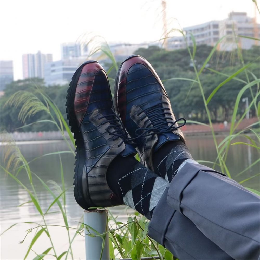 Chaussures Décontractées Pour Hommes Cuir Urbaines Raffinées - Bleu