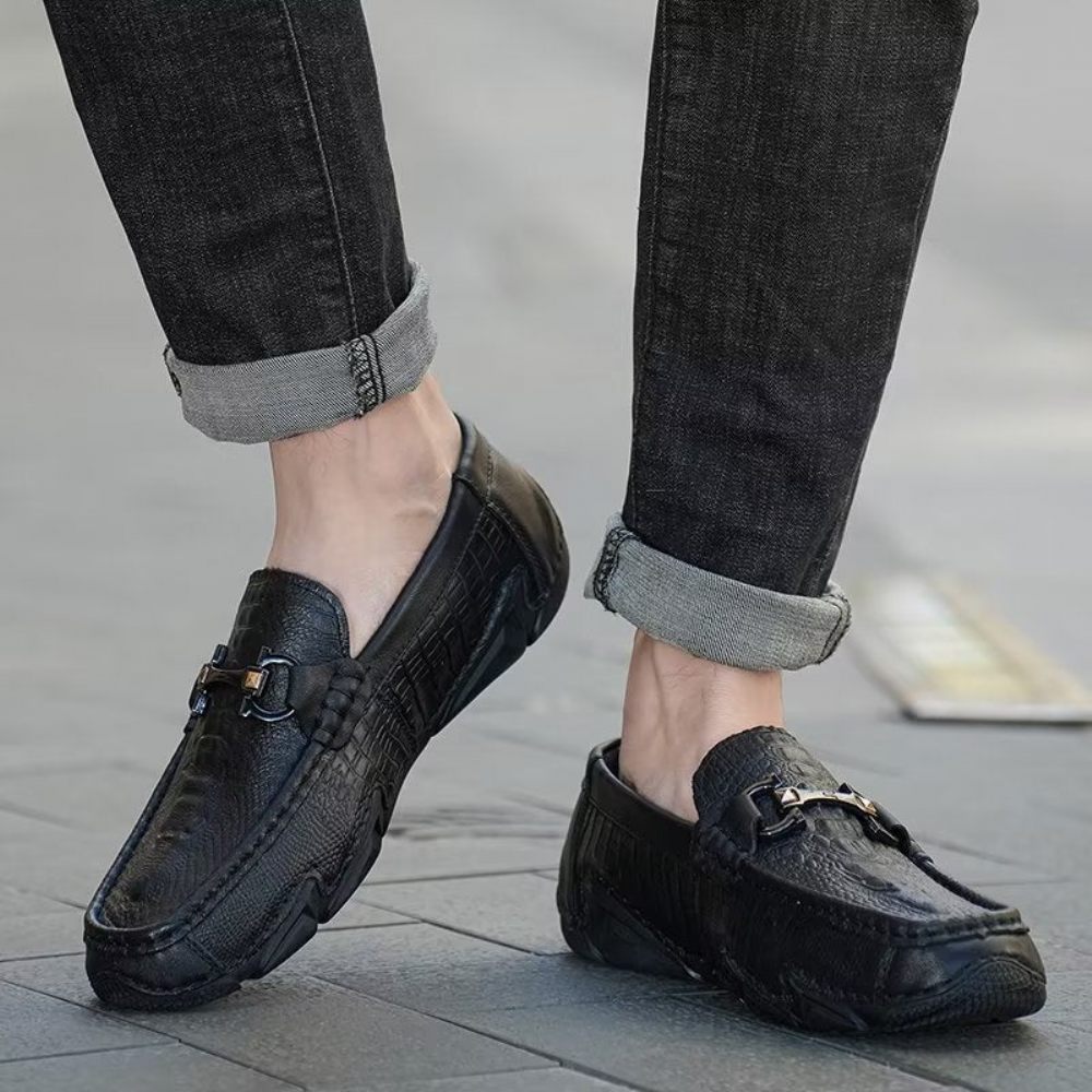 Chaussures Décontractées Pour Hommes Cuir Vache Chics - Noir