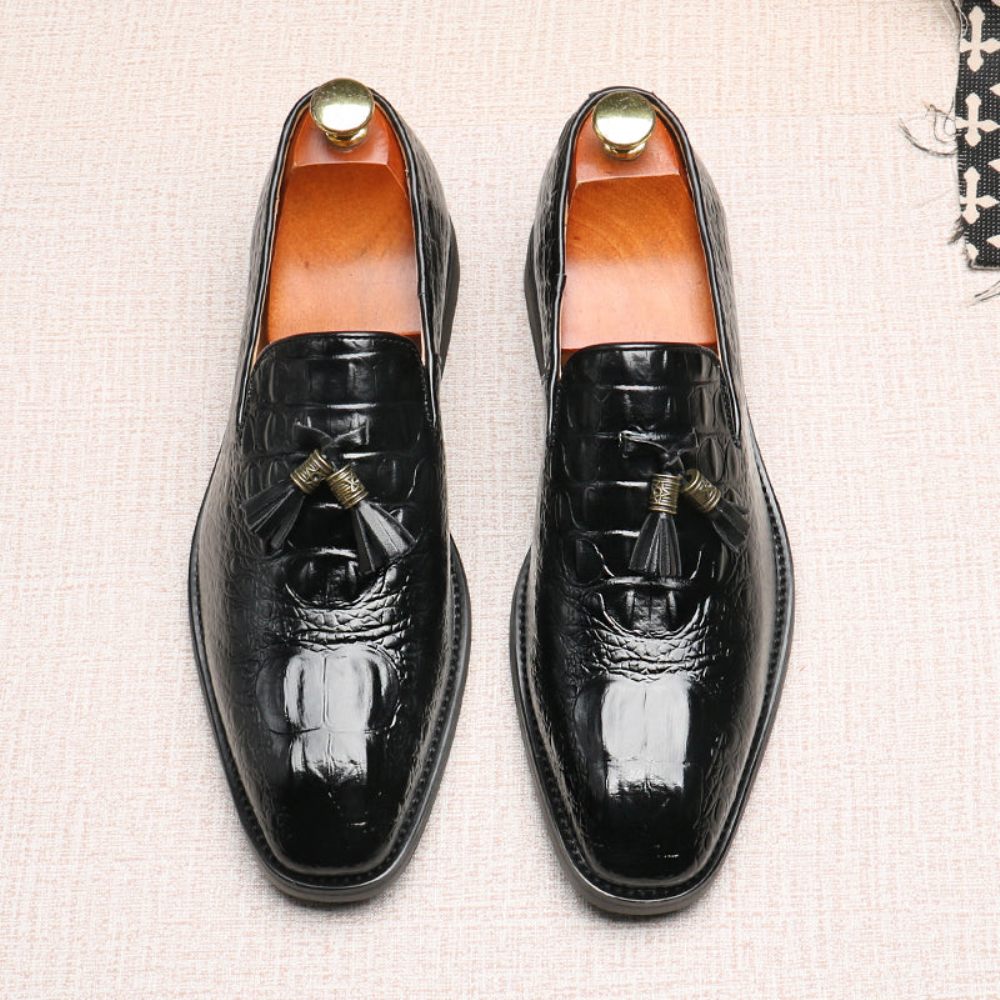 Chaussures Décontractées Pour Hommes Cuir Véritable À Bout Rond Chic - Noir