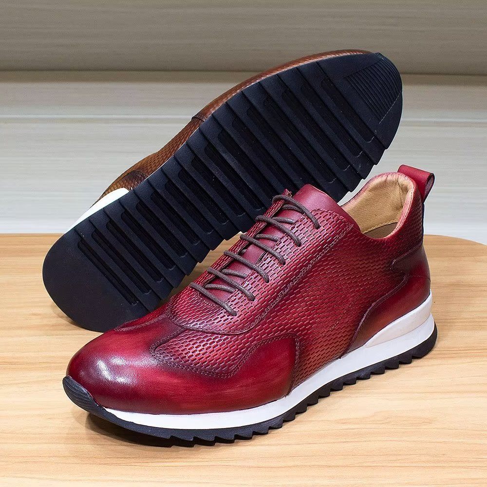 Chaussures Décontractées Pour Hommes Élégantes Cuir Vache - Rouge