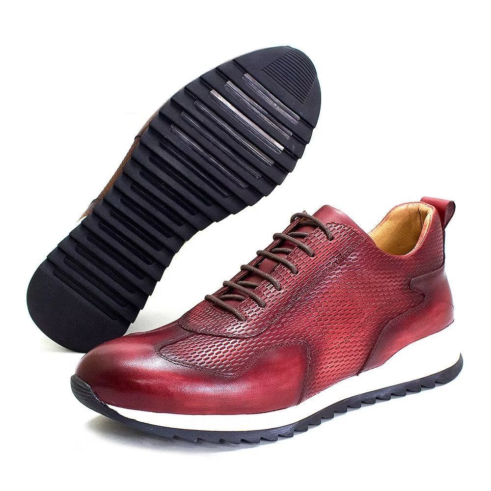 Chaussures Décontractées Pour Hommes Élégantes Cuir Vache - Rouge