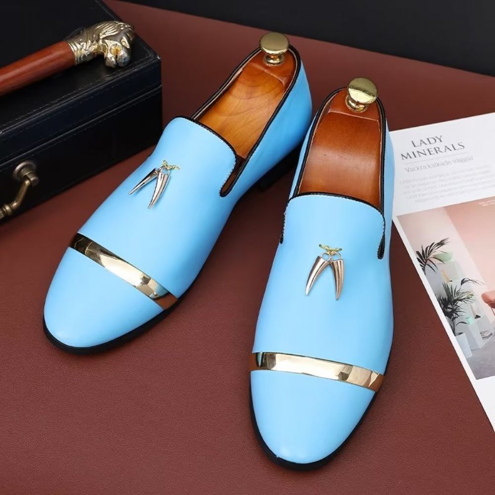 Chaussures Décontractées Pour Hommes À Enfiler Avec Accent Métal Élégant - Bleu