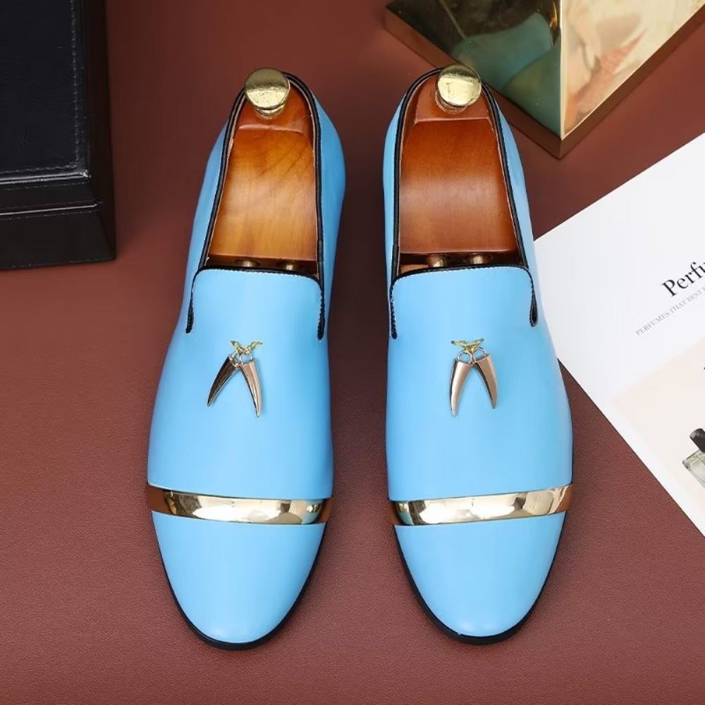 Chaussures Décontractées Pour Hommes À Enfiler Avec Accent Métal Élégant - Bleu