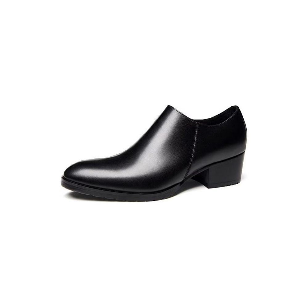 Chaussures Décontractées Pour Hommes À Enfiler Chics Cuir Vache Bout Pointu - Noir