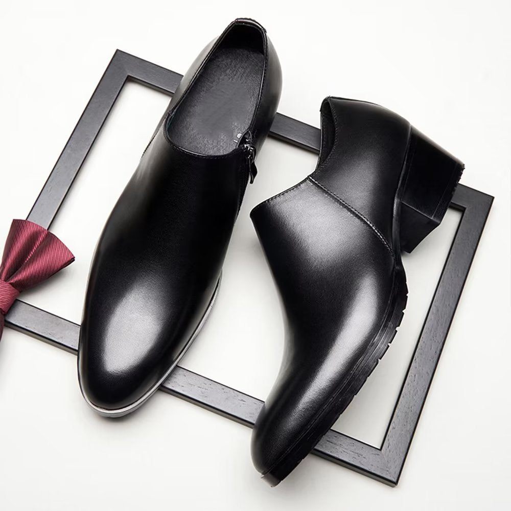 Chaussures Décontractées Pour Hommes À Enfiler Chics Cuir Vache Bout Pointu - Noir