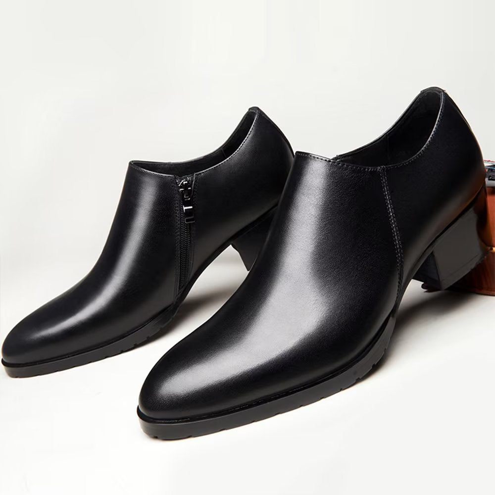 Chaussures Décontractées Pour Hommes À Enfiler Chics Cuir Vache Bout Pointu - Noir