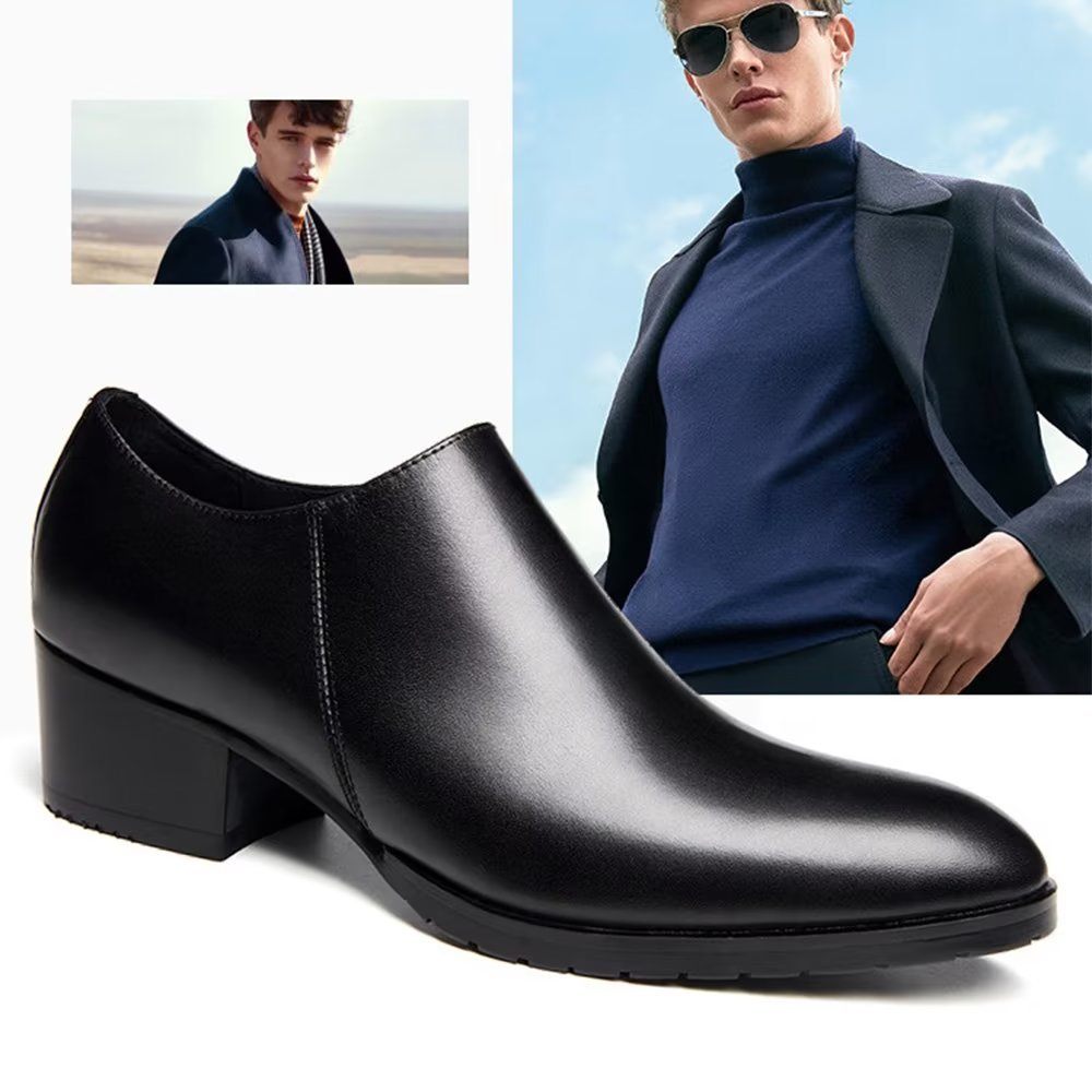 Chaussures Décontractées Pour Hommes À Enfiler Chics Cuir Vache Bout Pointu - Noir