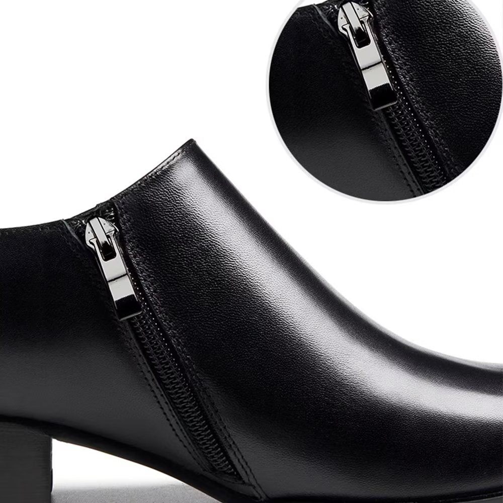 Chaussures Décontractées Pour Hommes À Enfiler Chics Cuir Vache Bout Pointu - Noir