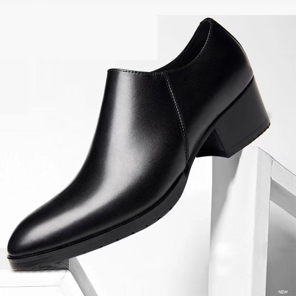 Chaussures Décontractées Pour Hommes À Enfiler Chics Cuir Vache Bout Pointu - Noir