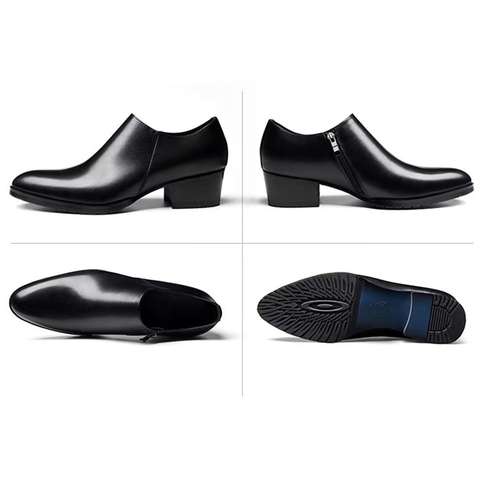 Chaussures Décontractées Pour Hommes À Enfiler Chics Cuir Vache Bout Pointu - Noir