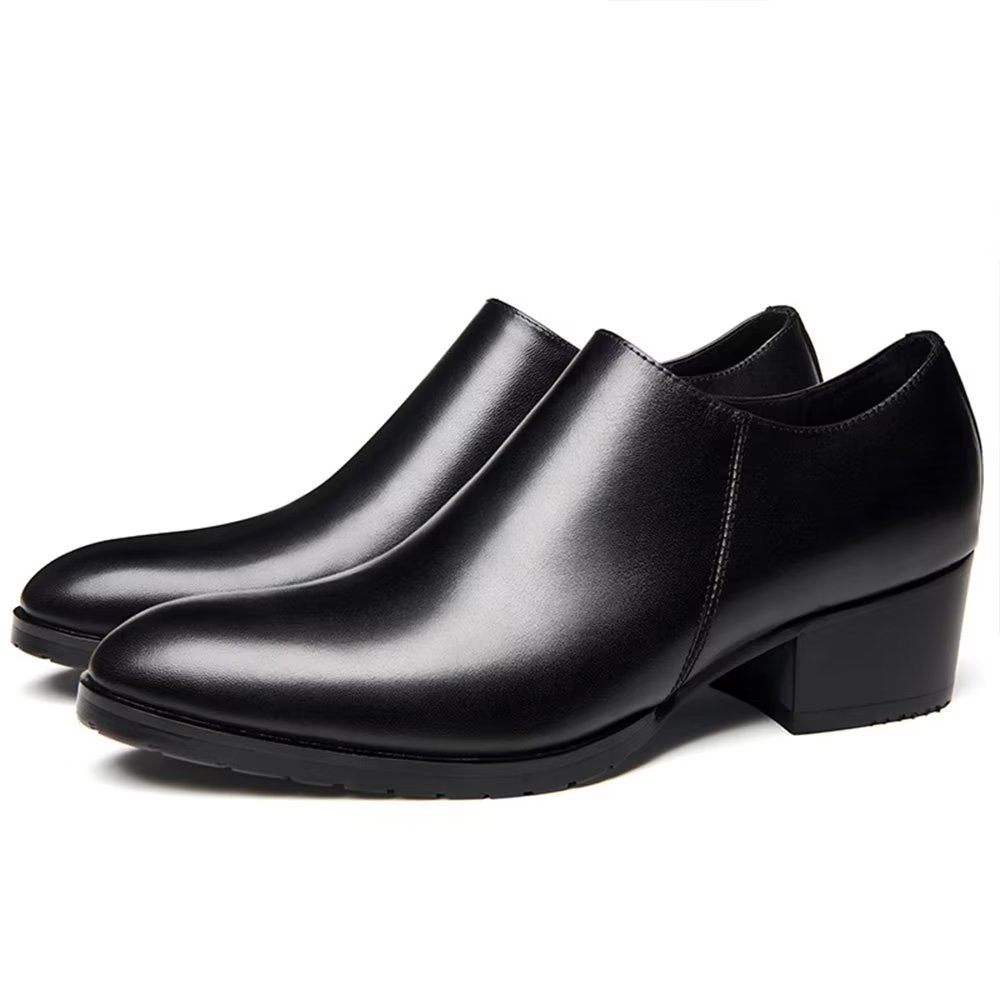 Chaussures Décontractées Pour Hommes À Enfiler Chics Cuir Vache Bout Pointu - Noir