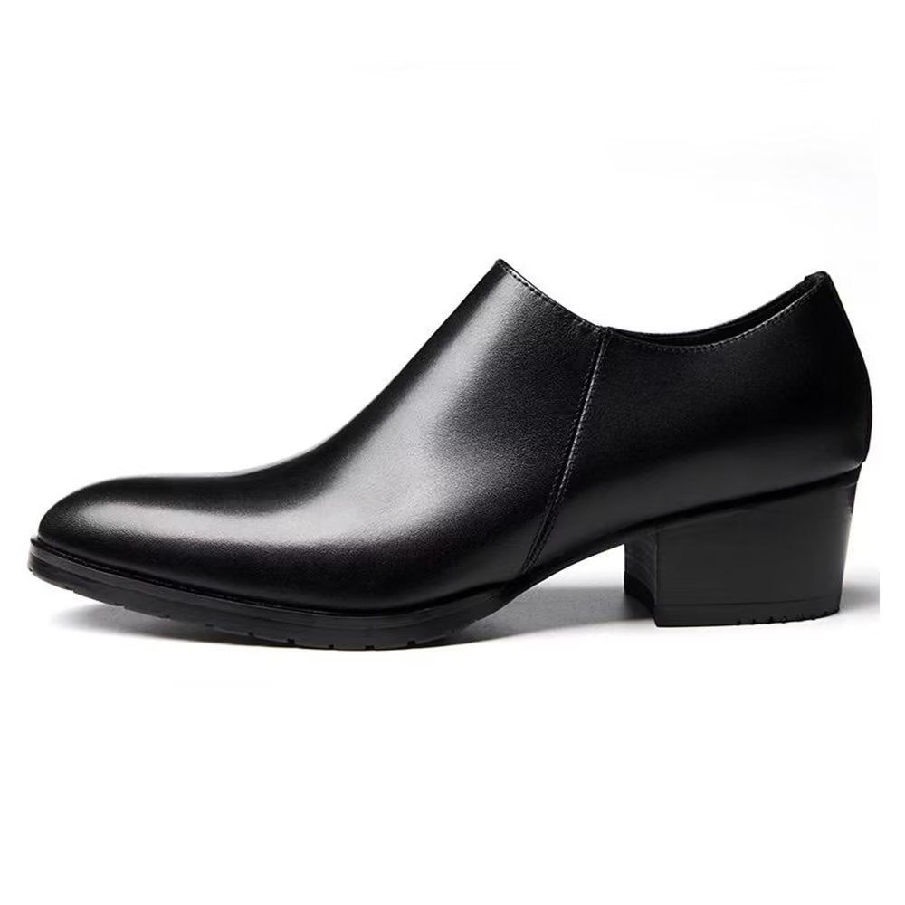 Chaussures Décontractées Pour Hommes À Enfiler Chics Cuir Vache Bout Pointu - Noir