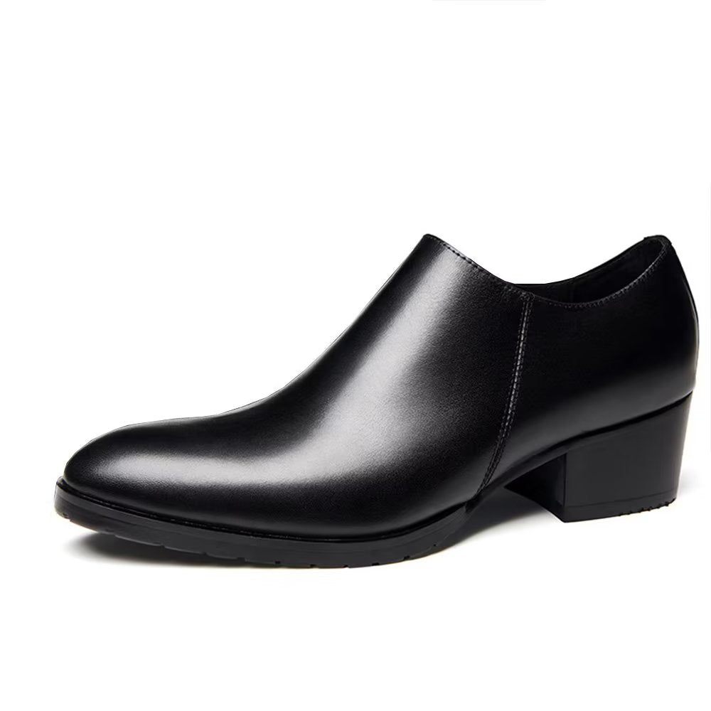 Chaussures Décontractées Pour Hommes À Enfiler Chics Cuir Vache Bout Pointu - Noir